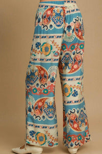 Umgee Full Size Wide Leg Border Print Pants Plus Size - Brittney MADE