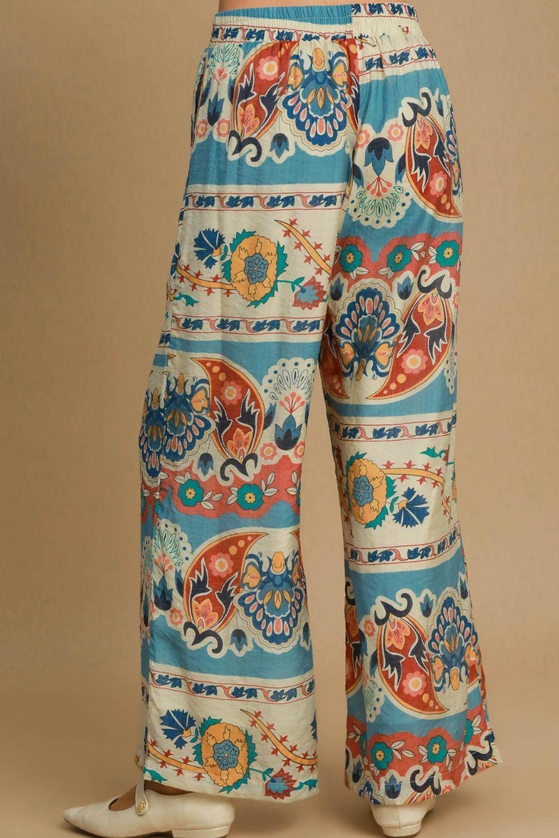 Umgee Full Size Wide Leg Border Print Pants Plus Size - Brittney MADE