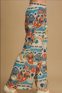 Umgee Full Size Wide Leg Border Print Pants Plus Size - Brittney MADE