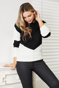 Woven Right Two-Tone Openwork Rib-Knit Sweater - Brittney MADE