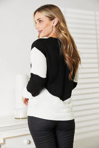 Woven Right Two-Tone Openwork Rib-Knit Sweater - Brittney MADE
