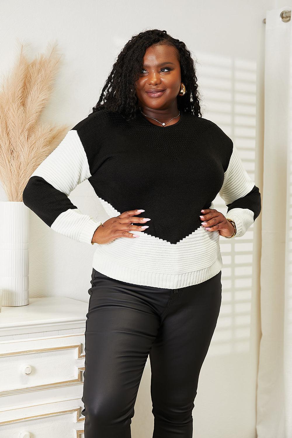Woven Right Two-Tone Openwork Rib-Knit Sweater - Brittney MADE