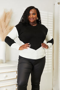 Woven Right Two-Tone Openwork Rib-Knit Sweater - Brittney MADE